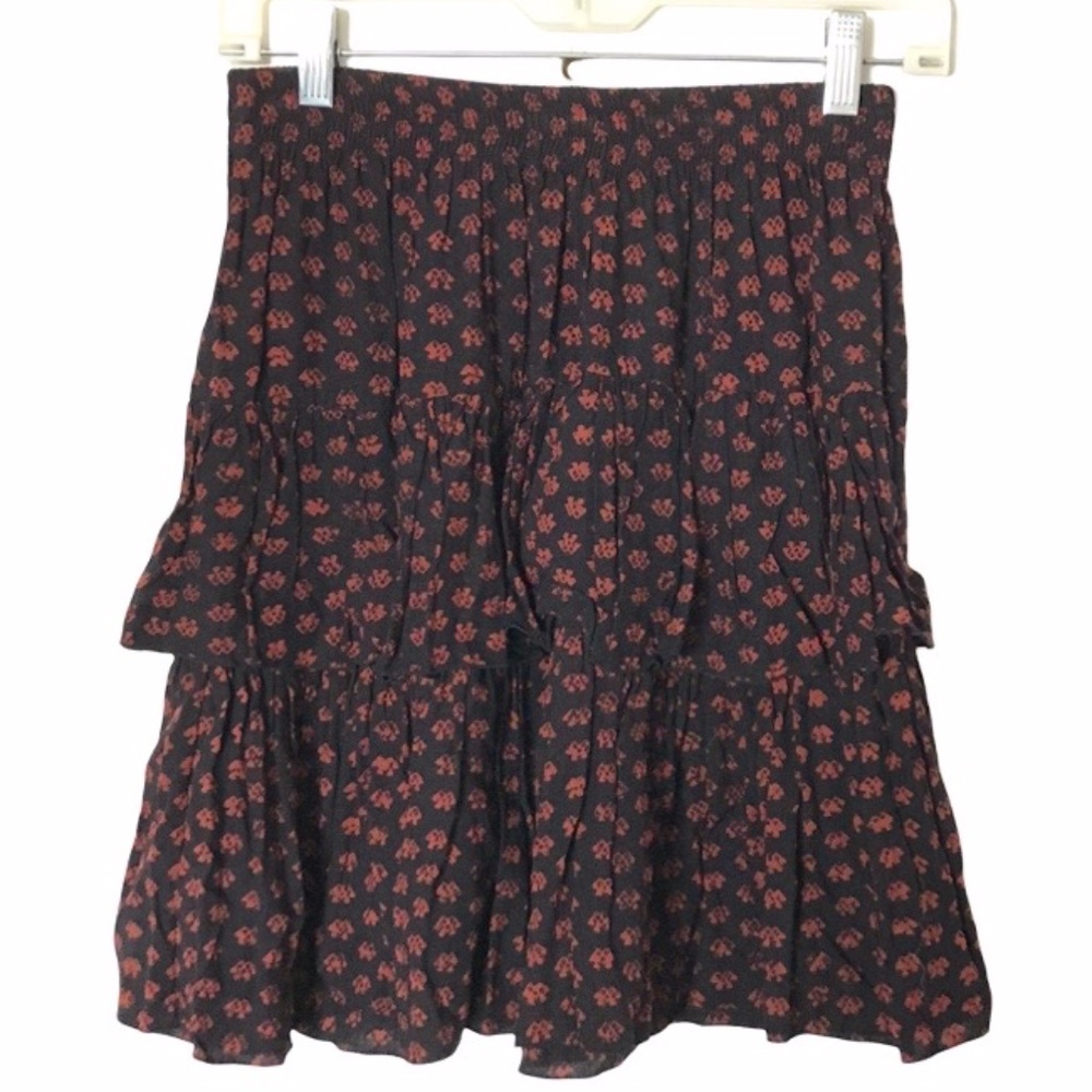Brown & Black Cute Smocked Layered Flouncy Ruffle Skirt
